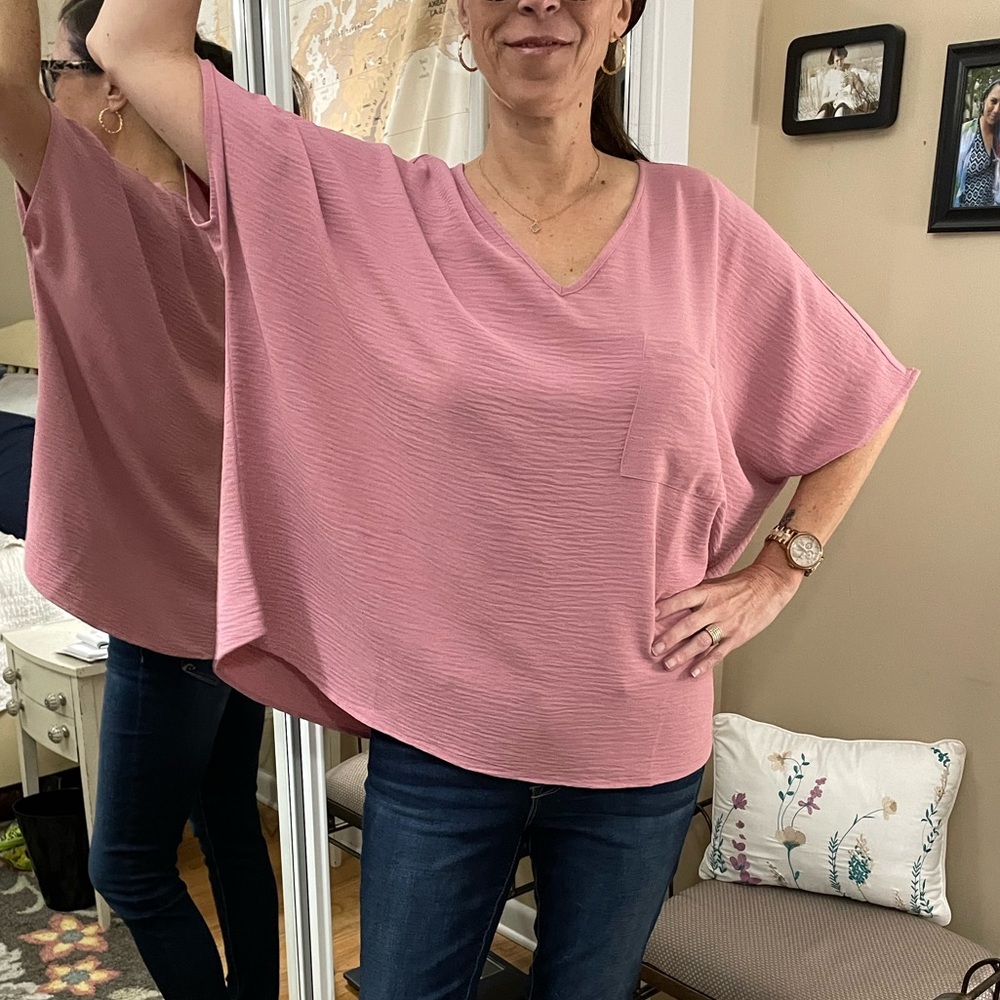 Zenana V-Neck Pocket Tunic in Mauve Pink - Picture 8 of 10